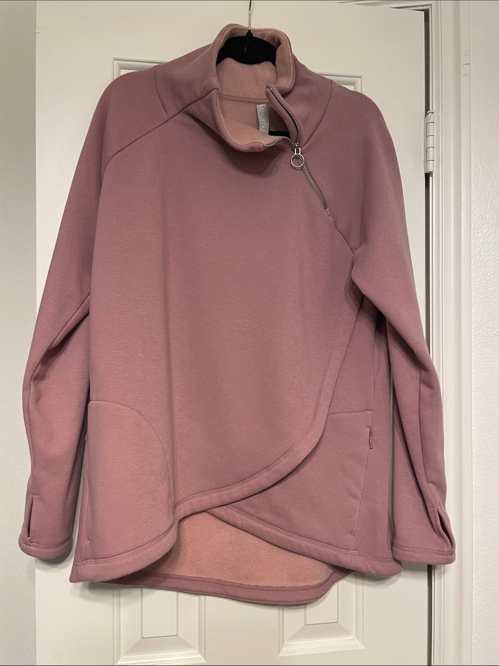 Athleta Dusty Pink Funnel Neck Pullover with Angled Zip